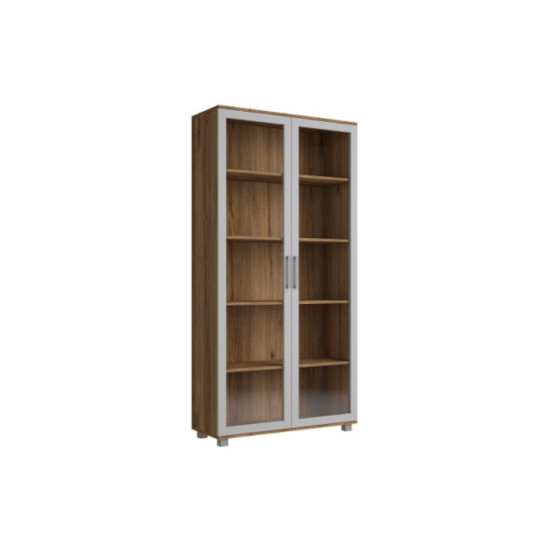 Przeszklony regał z półkami...